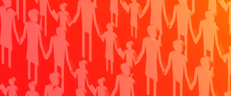 Block figures of adults and children holding hands