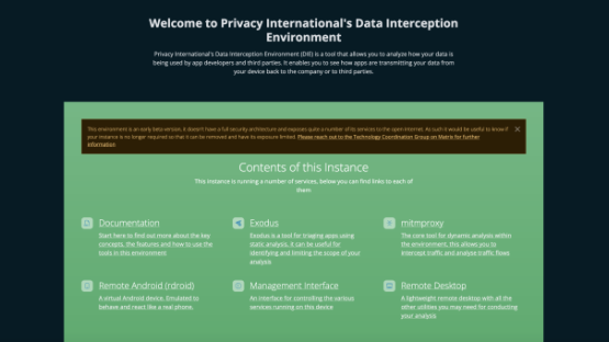 A screenshot of PI's Data Interception Environment