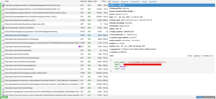 A screenshot of data in the DIE which includes the response to the above request including a unique id