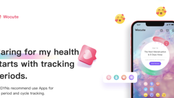 Wocute's website claiming that "Caring for my health starts with tracking periods."