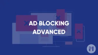 A blue banner with the words "Ad Blocking Advanced"