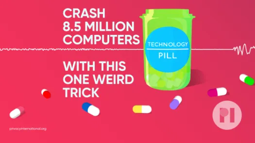 Green pill bottle with label reading Technology Pill surrounded by muli-colour pills with a sound waveform running behind it, title of the podcast appears next to the bottle