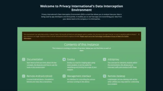 A screenshot of PI's Data Interception Environment