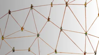 Several small cartoon representations of people are linked by brown handdrawn lines representing a network.