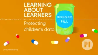 Green pill bottle with label reading Technology Pill surrounded by muli-colour pills with a sound waveform running behind it, title of podcast is next to bottle